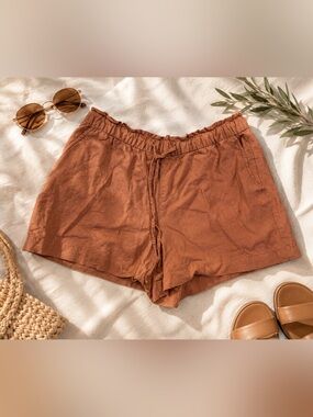 Gap Linen Blend Pull On Shorts Medium Clay Brown Elastic Waist Summer